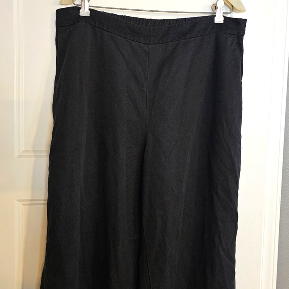 Eileen Fisher Wide Leg Pants Elastic Waist Size Large Black Side Zip Pockets - Picture 11 of 11